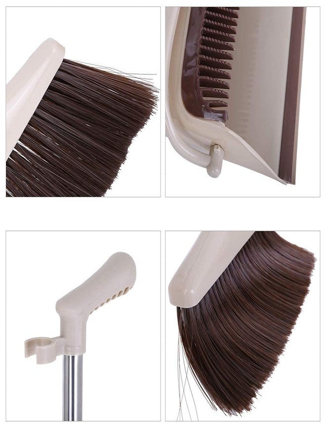Yorten Stand Up Dustpan Set Brooms and Fibber and Metal with Long Handle Kitchen Magic Combo Set for Lobby Broom with Dustpan for Floor Cleaning Schools Hotel Hospital (Light Brown) - Image 4